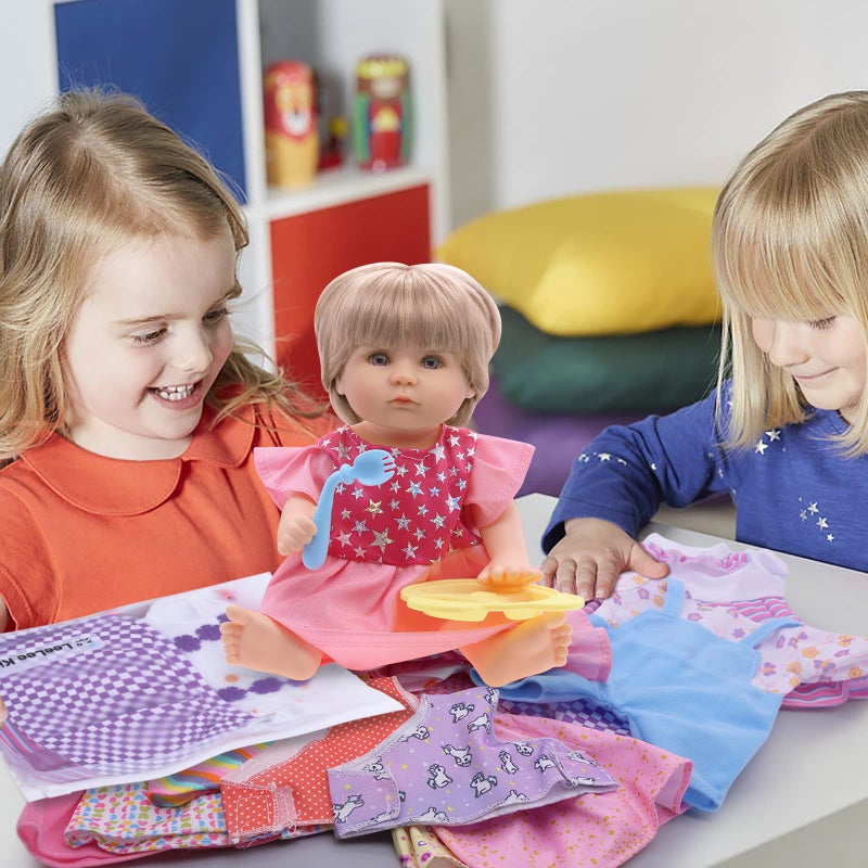 Digabi Baby Doll Clothes - Fits 12'' 13'' 14'' 15'' Girl Baby Dolls Clothes 360Â°Sewing Dresses for with Dolls Diapers, Nipple, and Doll Accessories Pack of 18 Bag Set - Image 3
